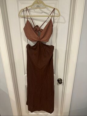 Abercrombie & Fitch Julia Slip Cutout Maxi Dress Brown Tie-Front Midi Dress